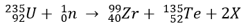 235U + ön
+ in → 8Zr +
99
40
¿Zr +
13Te + 2X
