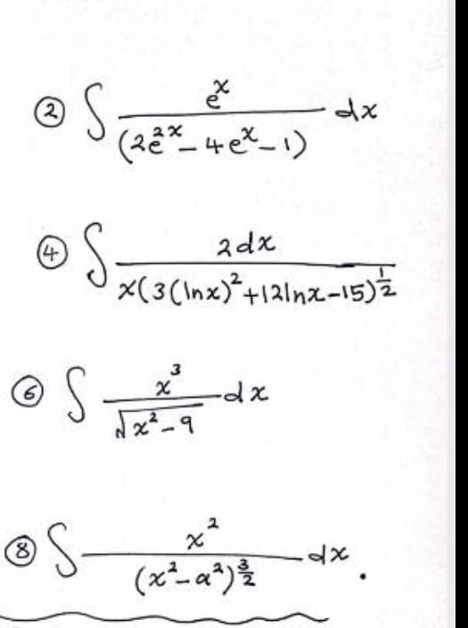 ® S:
2)
S=
x(3(\nx)"+1alnz-15)호
(4
2dx
3
-dx
S-
(x²a*)%
