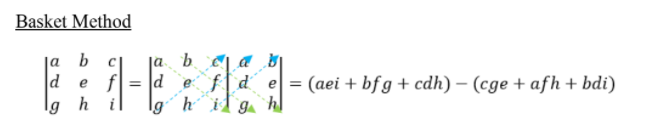 Basket Method
ja
e f
h il
b
|a b a b
d
e f[de = (aei + bf g + cdh) – (cge + afh + bdi)
Ig
lg´h´i¶g h|
