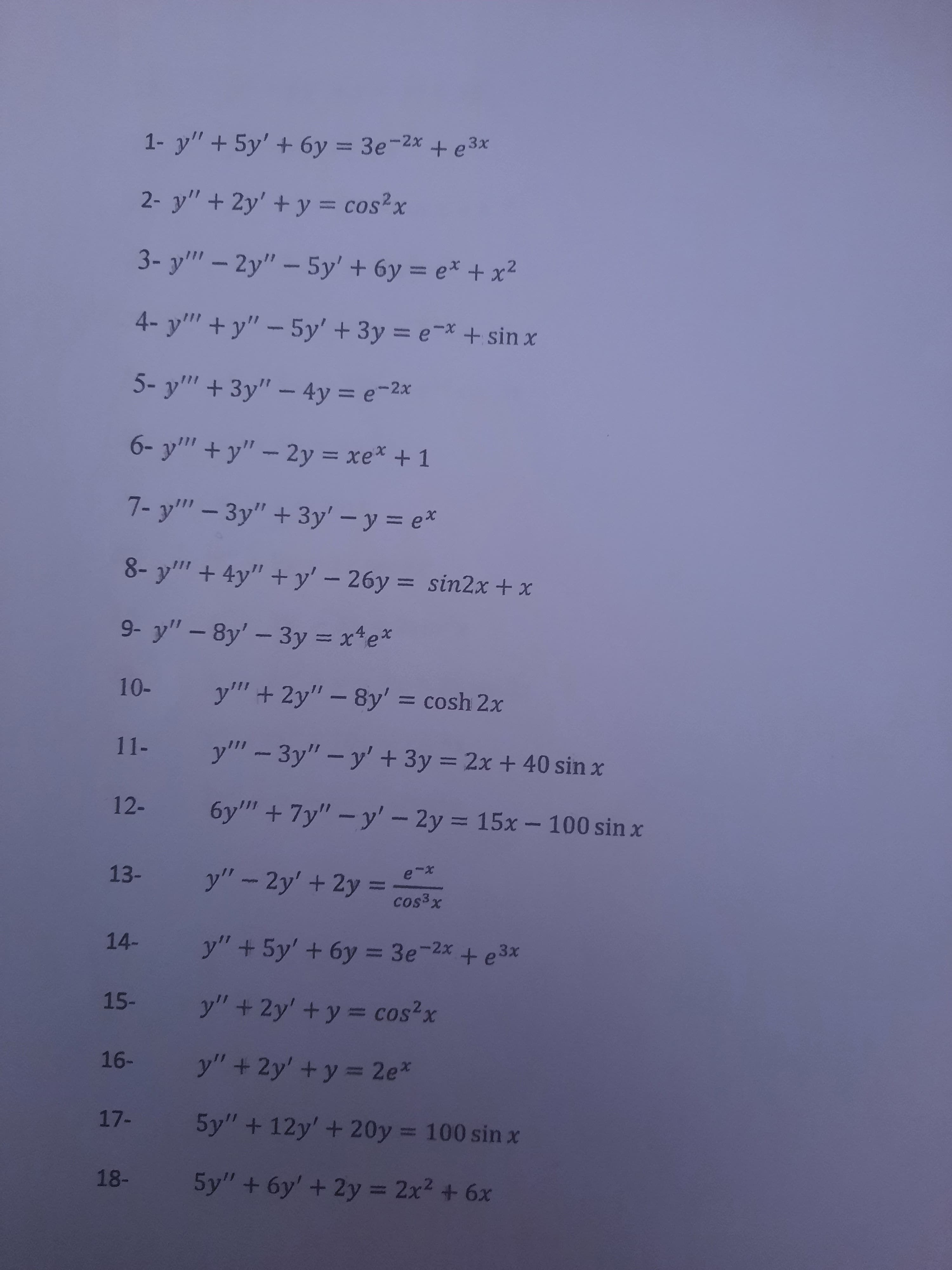 1- y"+ 5y' + 6y = 3e-2x
%3D
+e3x
