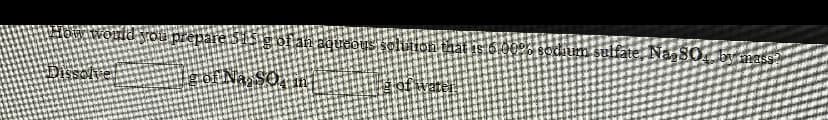 Tou world sou prepare Sis g of an aqueous solution that 5.6009% sodiunm sulfate, Na,8O by
hase
Dissohe
at wate
