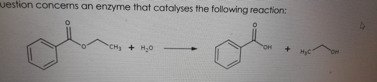 uestion concerns an enzyme that catalyses the following reaction:
CH3 + H2O
O
OH +
H3C
OH