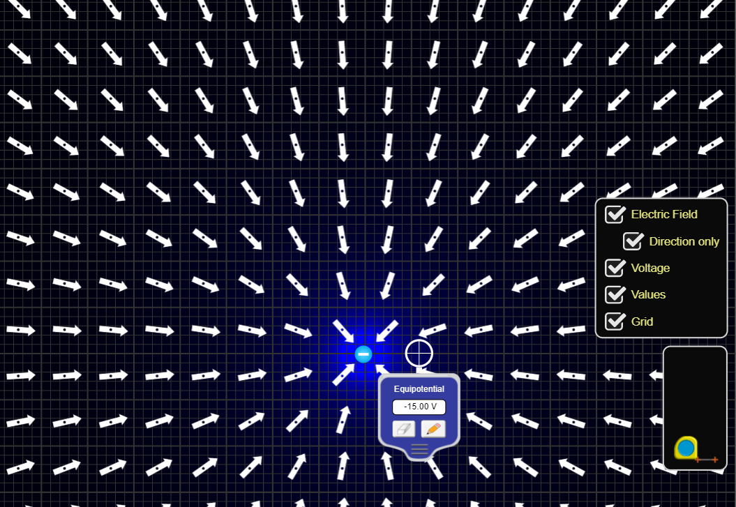 V Electric Field
Direction only
Voltage
Values
Grid
Equipotential
-15.00 V

