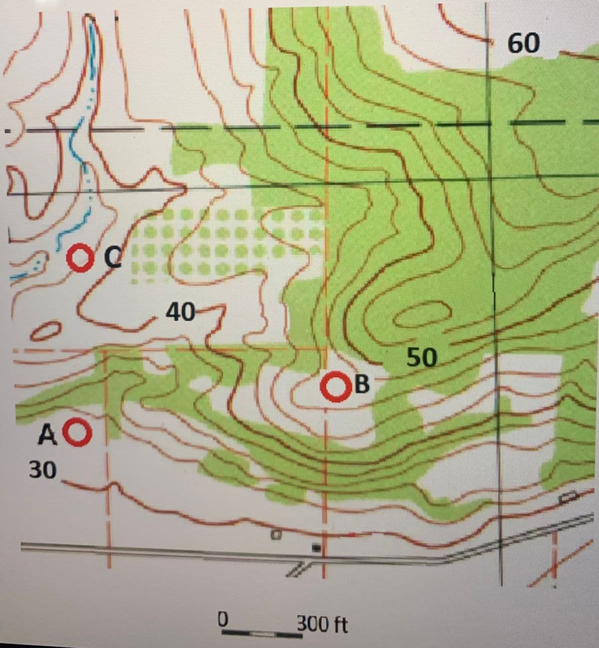 60
聯
40
50
OB
AO
30
300 ft
