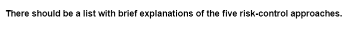 There should be a list with brief explanations of the five risk-control approaches.