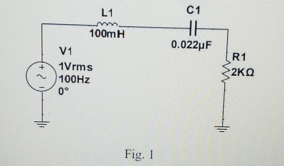 C1
L1
100mH
0.022µF
V1
R1
1Vrms
2KQ
100HZ
0°
Fig. 1
