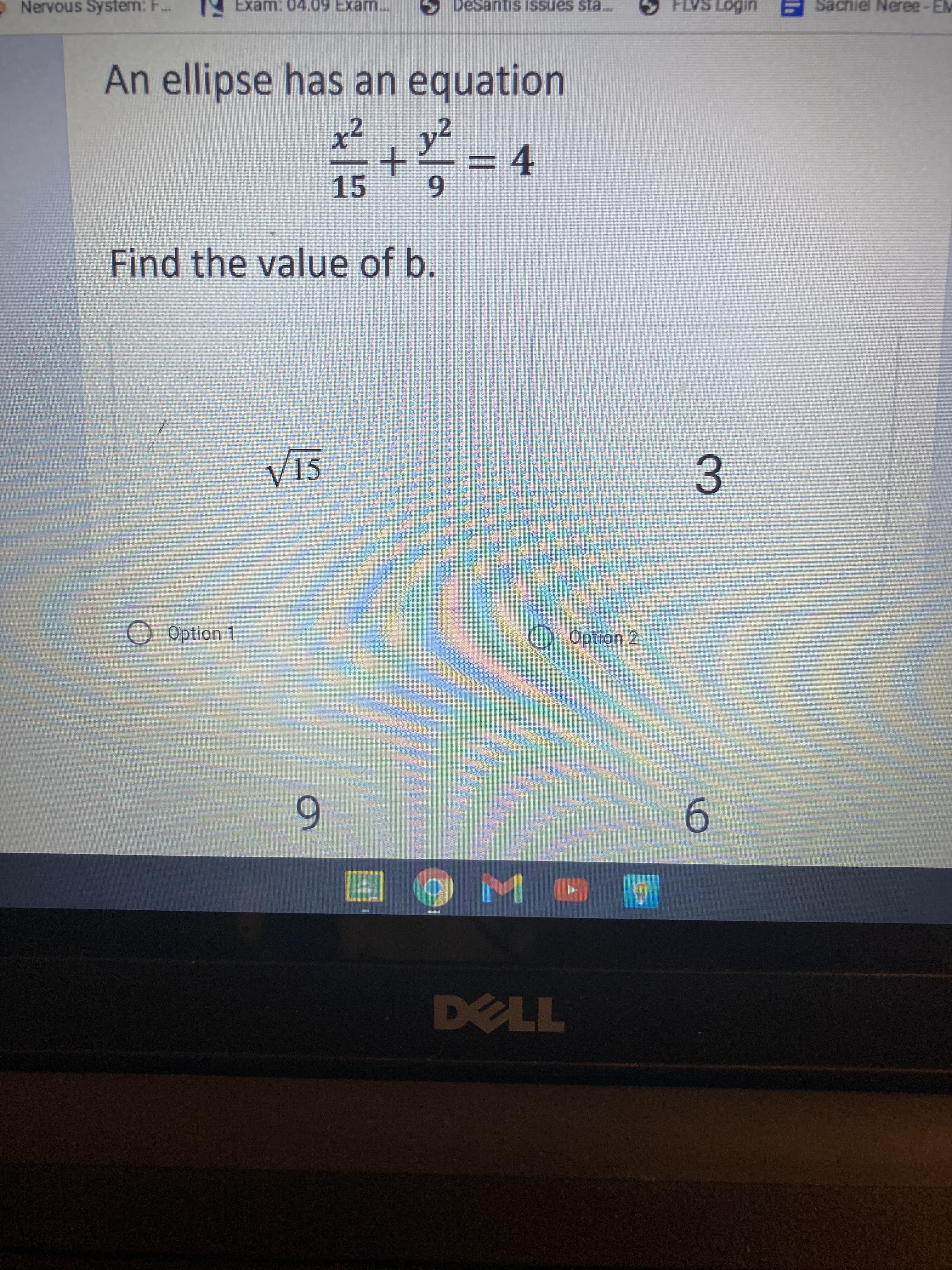 An ellipse has an equation
x²
y2
= 4
9.
15
Find the value of b.
