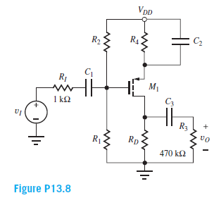 Vpp
R2
R4
RI
M1
1 k2
C3
R3
Ry
Rp
470 k2
Figure P13.8
