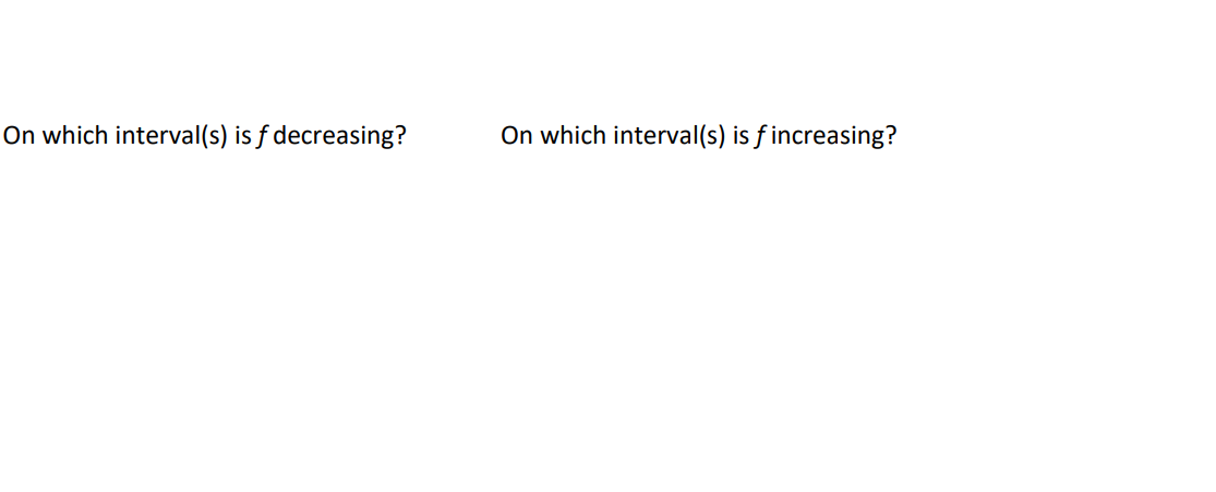 On which interval(s) is f decreasing?
On which interval(s) is f increasing?
