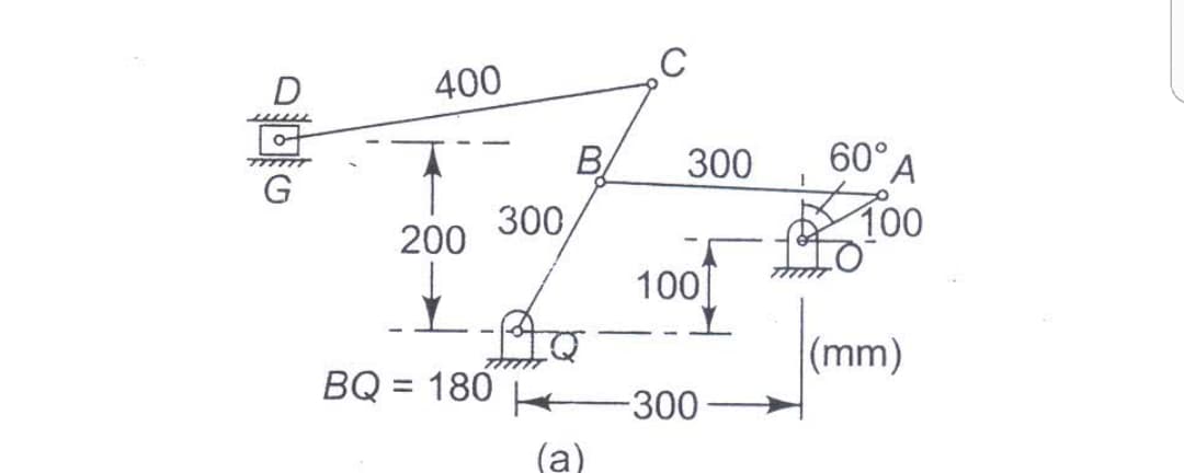 400
B
300
60° A
G
300,
100
200
100
(mm)
BQ = 180
%3D
-300-
(a)
