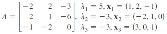 -2
2 -3 1, = 5, x¡ = (1, 2, – 1)
|
A =
1
-6|, 12 = -
3, x2 = (-2, 1, 0)
- 1
-2
o] 13 = -3, x3 = (3, 0, 1)
