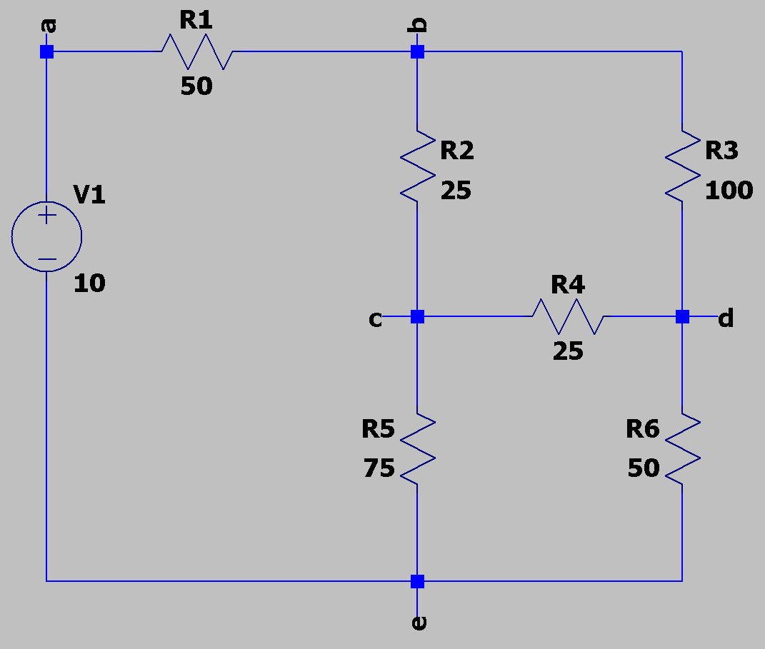R1
50
R2
R3
V1
25
100
10
R4
25
R5
R6
75.
50.
q-
e-
