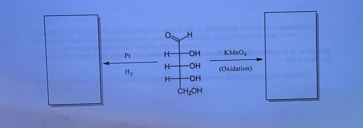 H.
Pt
--
OH KMNO4
H OH
H2
(Oxidation)
HO-
ČH2OH
H H H
