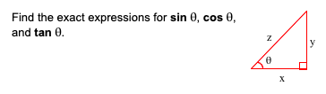 Find the exact expressions for sin 0, cos 0,
and tan 0.
y
X
N
