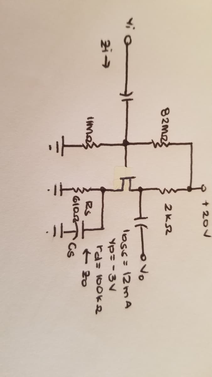 + 20v
2KS2
82m23
一oV。
io一
loss= 12mA
Yp= -3V
rd= 10OKe
+ 20
Gs
RS
