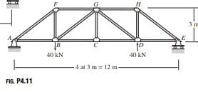 FIG. P4.11
B
40 KN
-4 at 3 m = 12 m-
H
40 KN
1 T
3 m