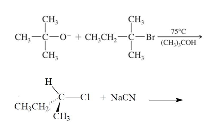 CH3
CH3
75°C
CH, —ҫ—0- + CH,CH, —ҫ—Br
(CH), СОН
CH;
CH3
