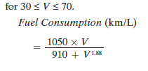 for 30 s Vs 70.
Fuel Consumption (km/L)
1050 x V
910 + V1.88
