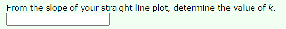 From the slope of your straight line plot, determine the value of k.
