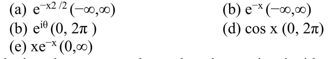 (а) е *2.2(-о, 0)
(b) е *(-,0)
(d) cos x (0, 2п)
(-00,00)
(b) е" (0, 2п)
(е) хе * (0, о0)
