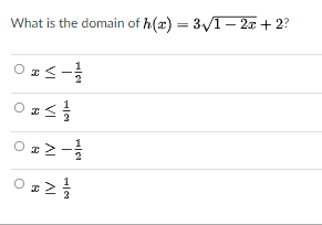 What is the domain of h(x) = 3/1- 2x + 2?
%3D
O z
AI
