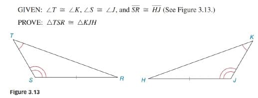 GIVEN: ZT = LK, LS = LJ, and SR = HJ (See Figure 3.13.)
PROVE: ATSR = AKJH
Figure 3.13
