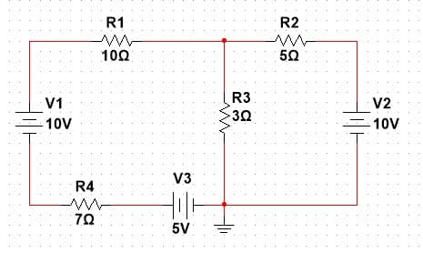 R1
R2
10Ω
R3
V1
V2
10V
3Ω
10V
V3
R4
70
5V
