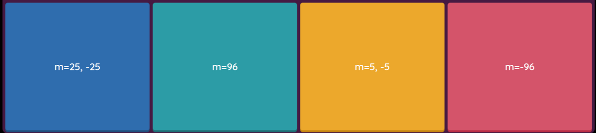 m=25, -25
m=96
m=5, -5
m=-96
