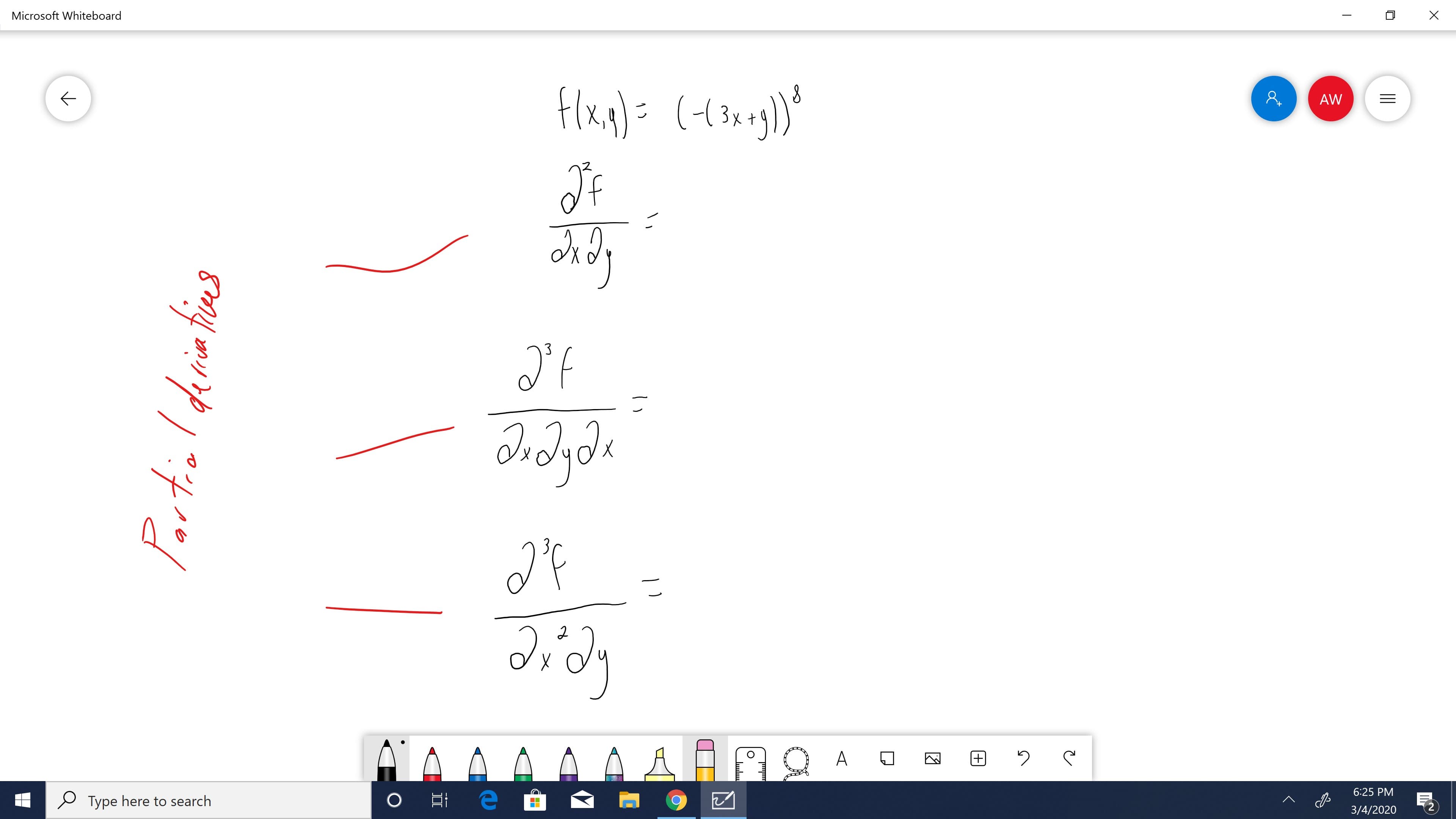 Microsoft Whiteboard
flxa)= (-t30g)"
AW
didg
6:25 PM
Type here to search
3/4/2020
ロ
L...
Fortiolderia tins
