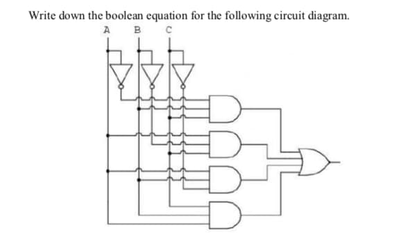 Write down the boolean equation for the following circuit diagram.
A B
