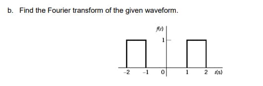 b. Find the Fourier transform of the given waveform.
f(1)
-2
-1
1
0
1
2 (s)