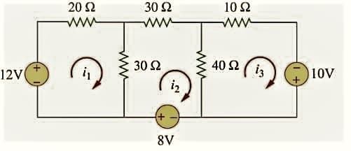 20 Ω
30 Ω
10Ω
ww
12V
30 Ω
40Ω
i3
10ν
iz
8V
ww
ww
