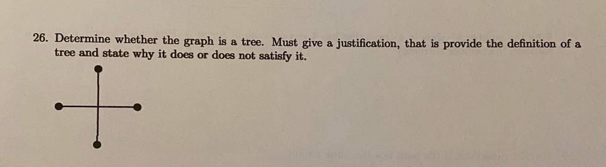 26. Determine whether the graph is a tree. Must give a justification, that is provide the definition of a
tree and state why it does or does not satisfy it.
+