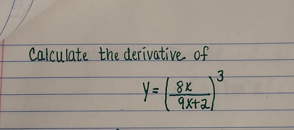 Calculate the derivative of
3
y = [ 3₁4x+2)