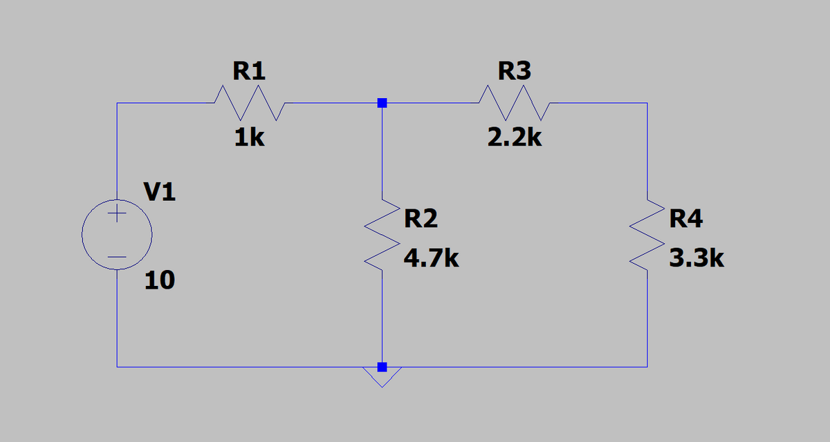 V1
10
R1
1k
R2
4.7k
R3
2.2k
R4
3.3k