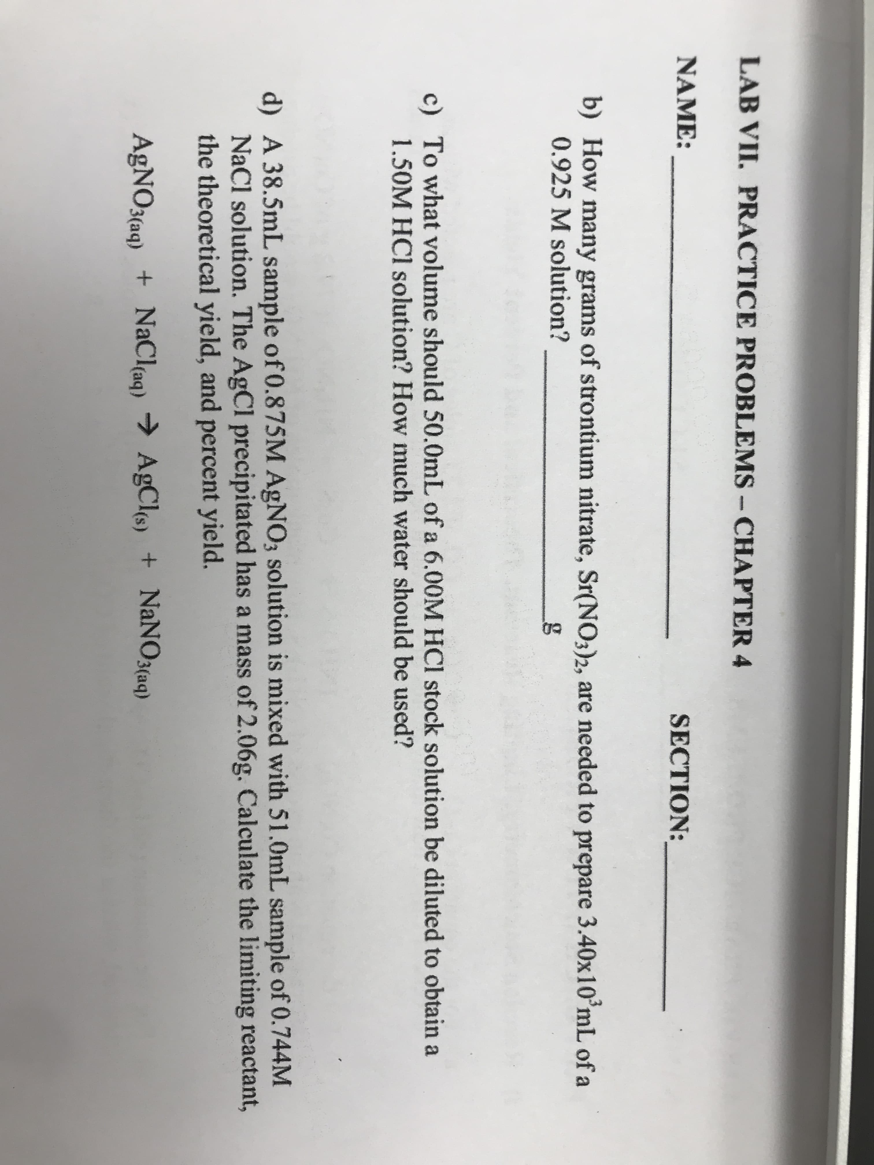 b) How many grams of strontium nitrate, Sr(NO3)2, are needed to prepare 3.40x10ʻmL of a
0.925 M solution?
