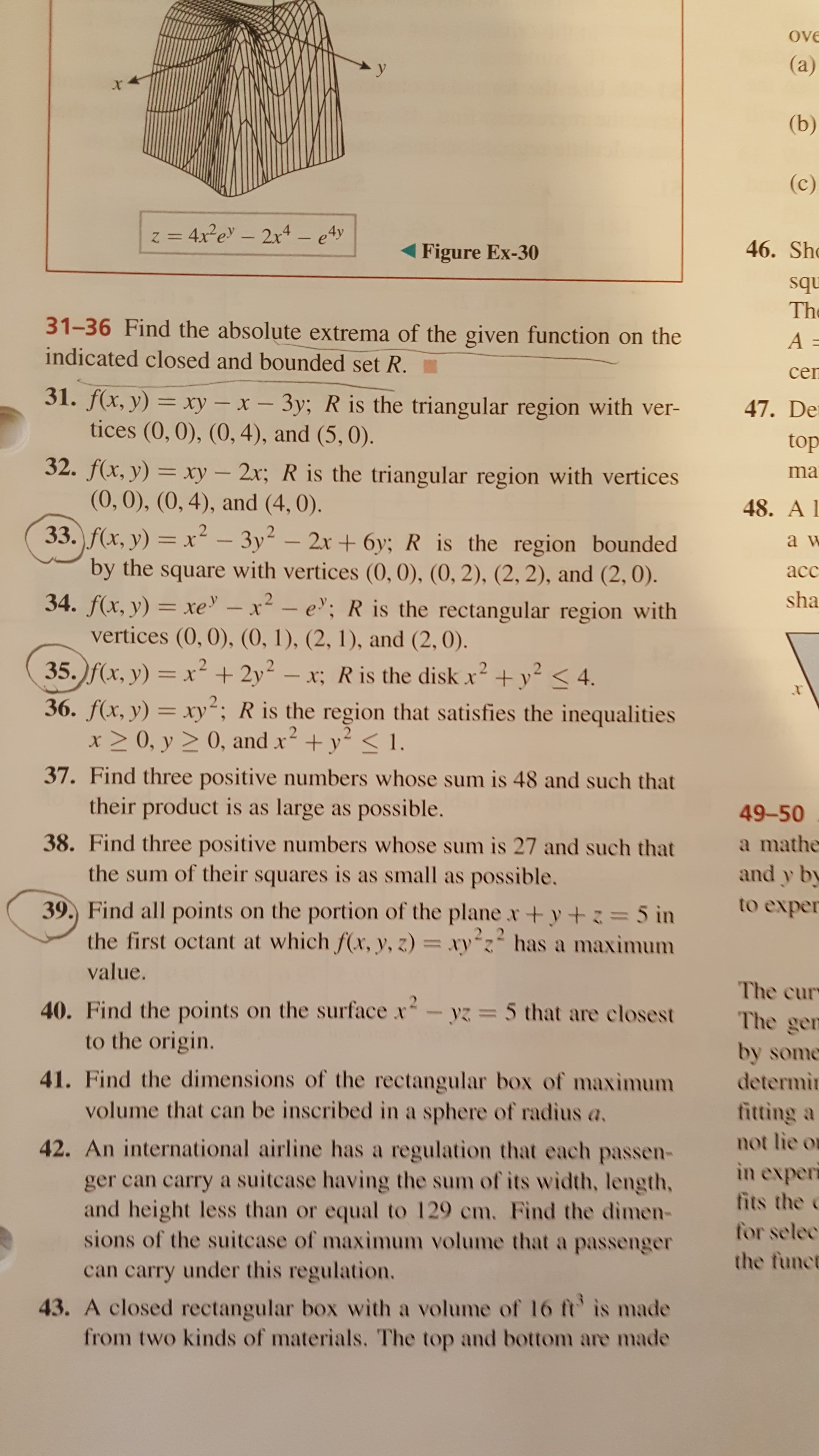 35. f(x, y) = x² + 2y² – x; R is the disk x? + y? < 4.
