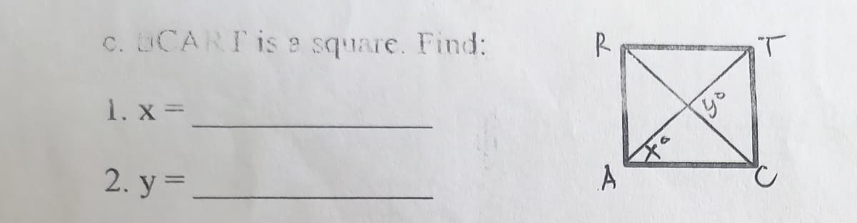 c. CARTIS e square. Find:
R
1. x =
yo
2. у3
A
