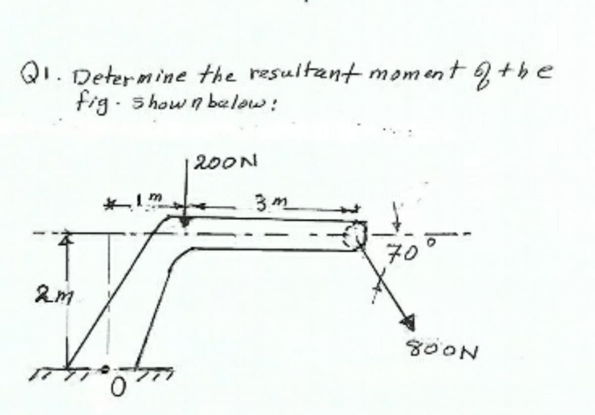 Qi. Determine the resultant moment 9+be
fig show n below:
200N
3 m_
70
8OON
