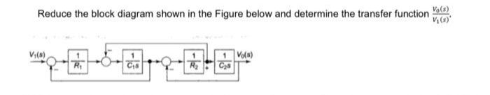 Reduce the block diagram shown in the Figure below and determine the transfer function
Vo(s)
1 Vols)
R
