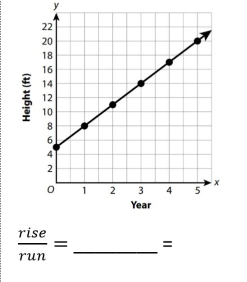 y
22
20
18
16
14
12
10
8
6.
4
1 2 3 4
Year
rise
run
Height (ft)
||
