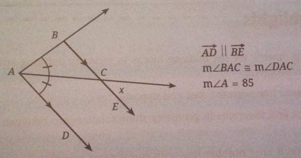 B
AD || BE
m/BAC = MZDAC
C
mZA = 85
%3D
E
D
