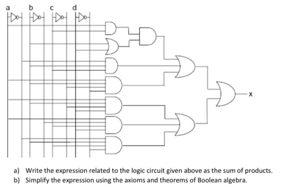 P
b с
Hot Hot Hot
D
D
a) Write the expression related to the logic circuit given above as the sum of products.
b) Simplify the expression using the axioms and theorems of Boolean algebra.
KH