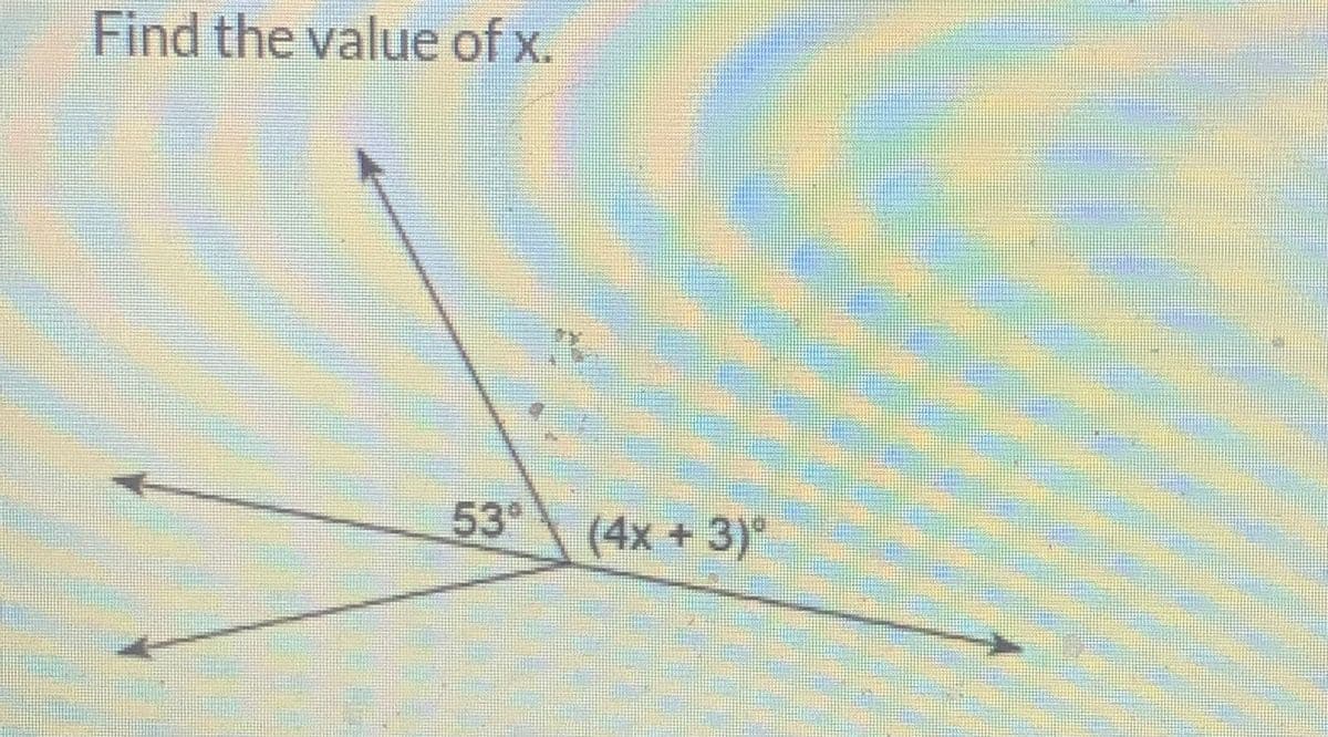 Find the value of x.
53⁰
(4x + 3)