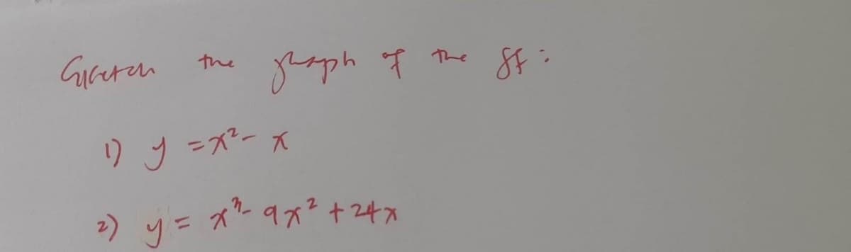 Gretch
the
graph of
1) y = x²-x
2) y = x²- 9x² +24x
ff: