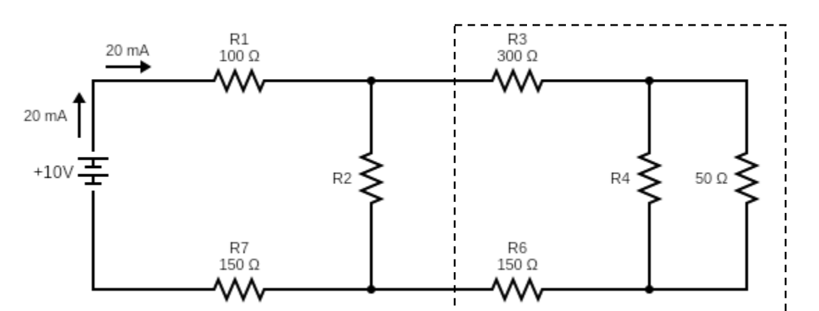 R1
100 2
R3
300 2
20 mA
20 mA
+10V 는
R2
R4
50 Q
R7
150 Q
R6
150 2
