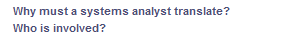 Why must a systems analyst translate?
Who is involved?