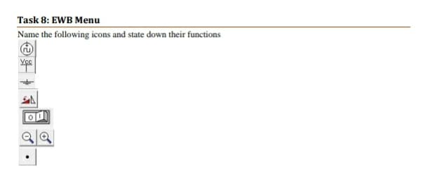 Task 8: EWB Menu
Name the following icons and state down their functions
Vec
