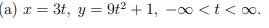 (a) x = 3t, y = 9t² + 1, -0 <t <o.
