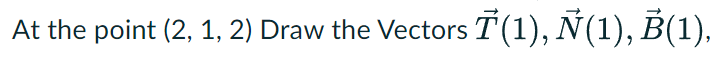 At the point (2, 1, 2) Draw the Vectors T(1), Ñ(1), B(1),